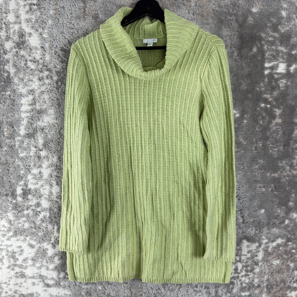 J Jill Petite‎ Size MP Cowl Neck Ribbed Casual Sweater Green Long Sleeve